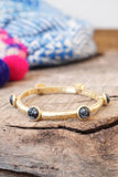 Jeweled Golden Bangle with semi precious stone dots: Turquoise - Shiny Gold