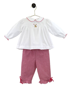 Reindeer Embroidered Top and Pant Set: 9 Month