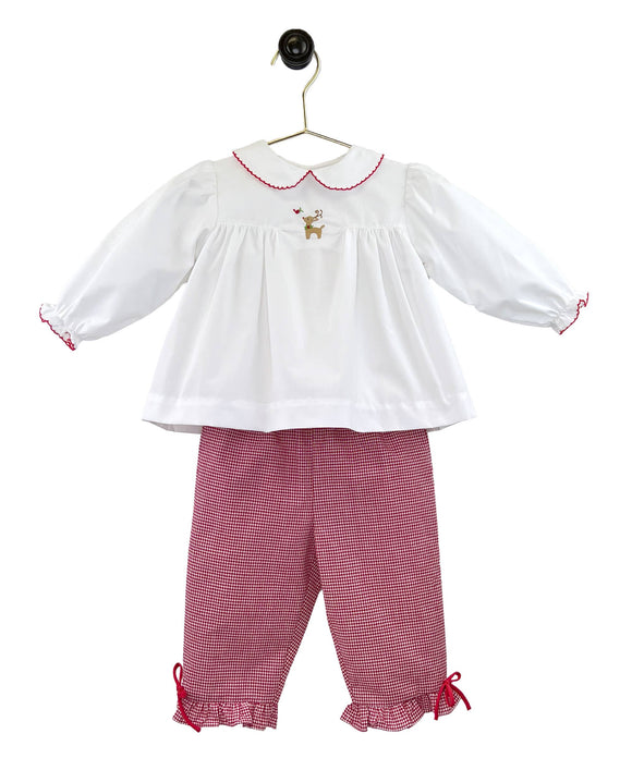 Reindeer Embroidered Top and Pant Set: 3 Month