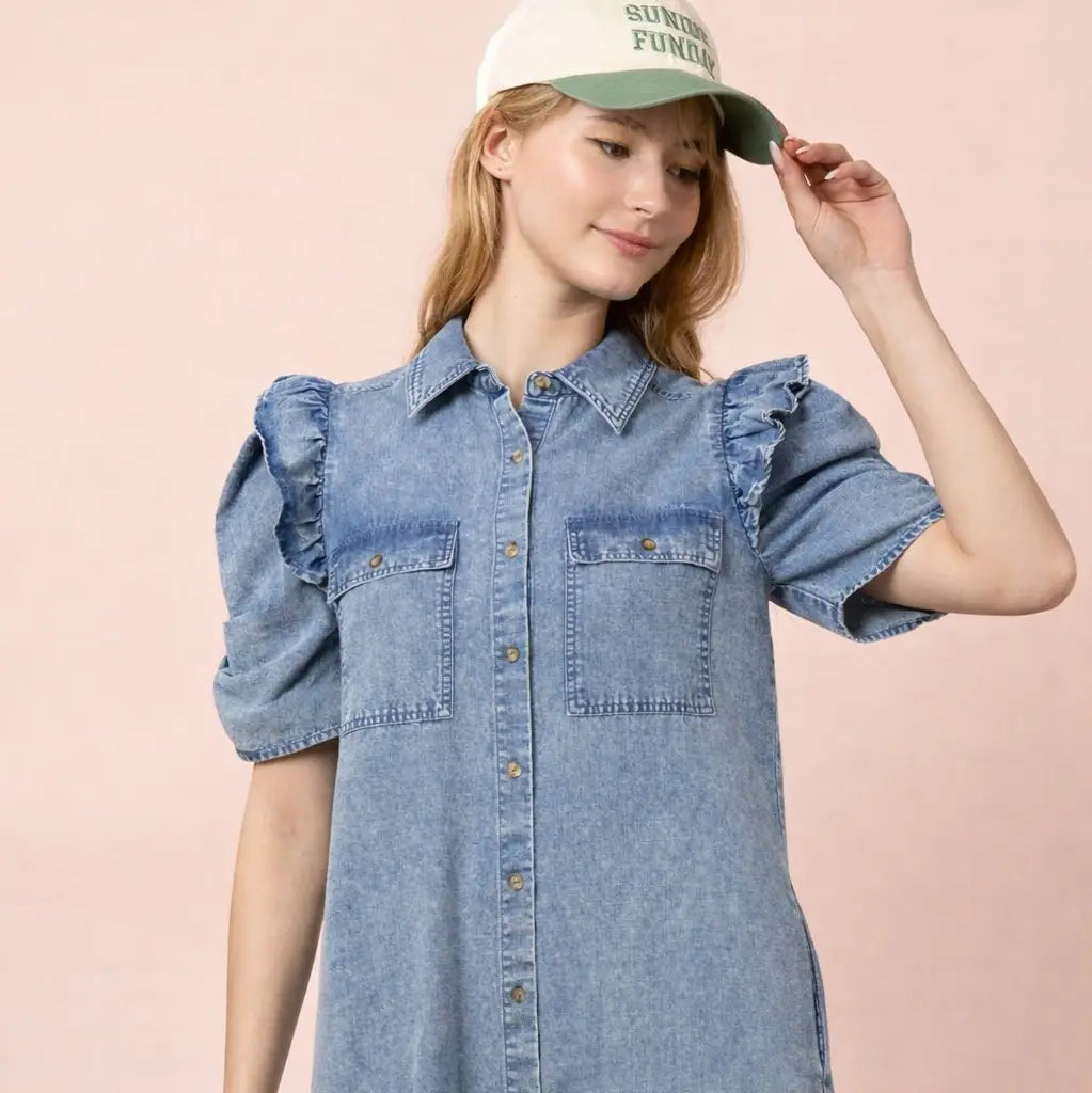 Button Down Mini Shirt Dress