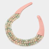 Chunky Metal Ball Beaded Layered Faux Leather Necklace: GRY