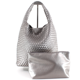 Woven Hobo Bag w/Cosmetic Pouch Pewter