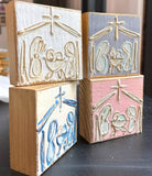Mini Christmas Nativity | handmade painted textured block: Lavender