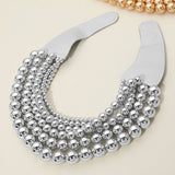 Chunky Metal Ball Beaded Multi Layered Faux Leather Magnetic Necklace: Gold