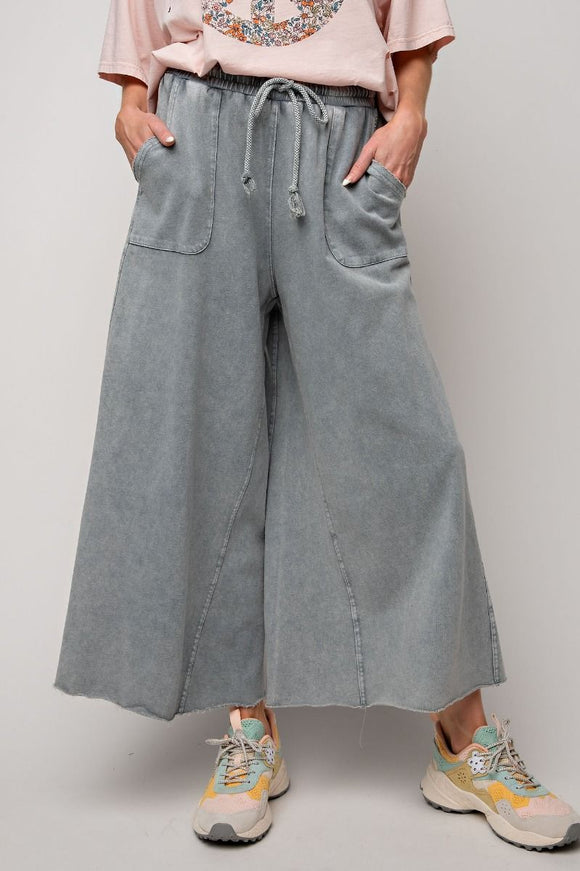 WASHED TEAL WIDE LEG PANTS