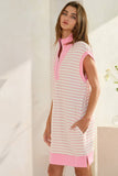 Pink Zip-Up Stripe Textured Dress