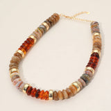 Chunky Resin Disc Beaded Necklace: Brown,Gold,Light