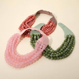 Marbled Faceted Ball Beaded Multi Layered Faux Leather Magnetic Necklace: Gray,Light