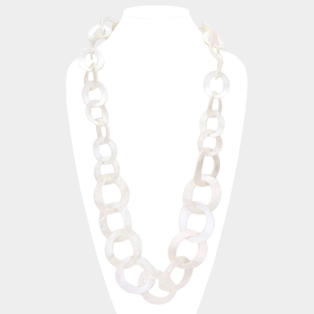 Bold Celluloid Acetate Link Long Necklace: Multi