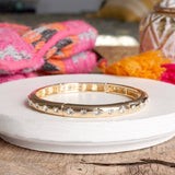 Gold-Tone Eternity Stretch Bangle –Wide - Pearls