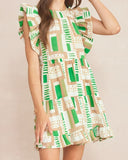 Green brown block dress