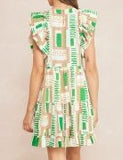 Green brown block dress