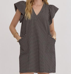 ET Black Striped Textured dress