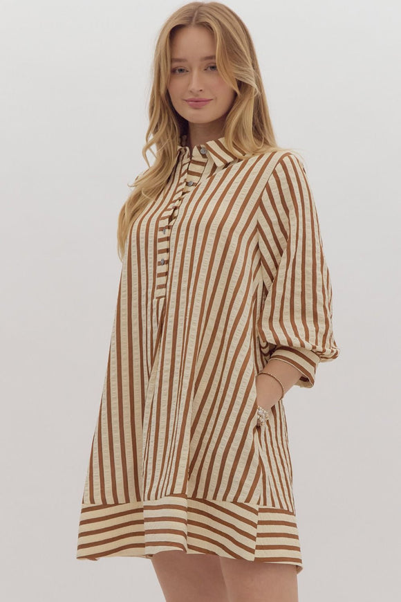 ET Brown Striped Seersucker Dress