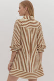 ET Brown Striped Seersucker Dress