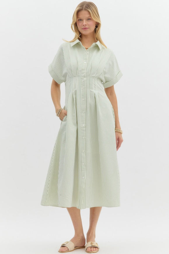 ET Green Tea Zip Pinstripe dress