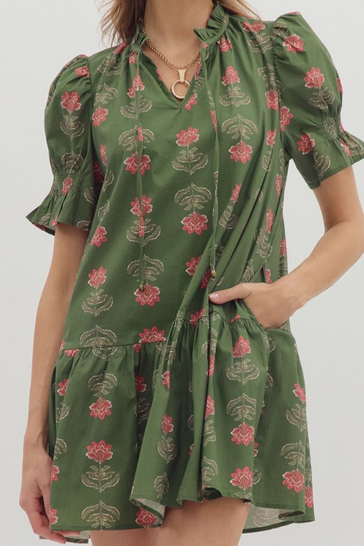 ET Green Floral Mini Dress