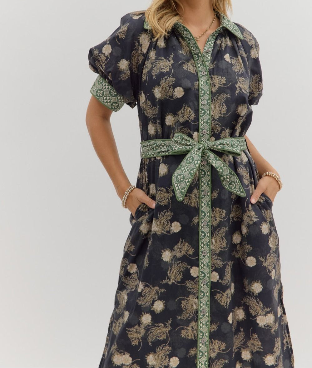ET Navy & green floral dress