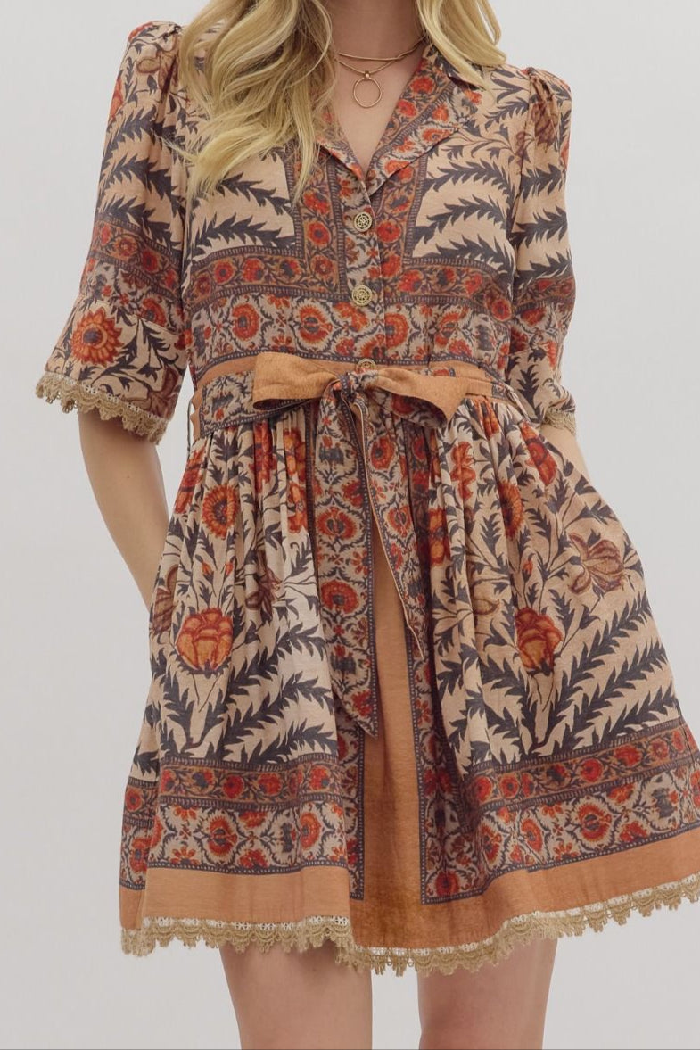 ET Brown Botanical Mini Dress