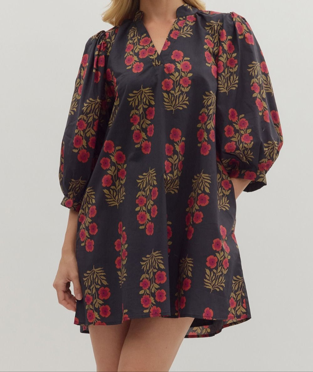 Black Floral Mini Dress