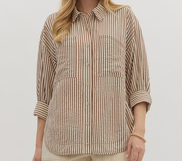 ET Brown Striped 3/4 Top