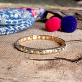 Gold-Tone Eternity Stretch Bangle –Wide - Pearls