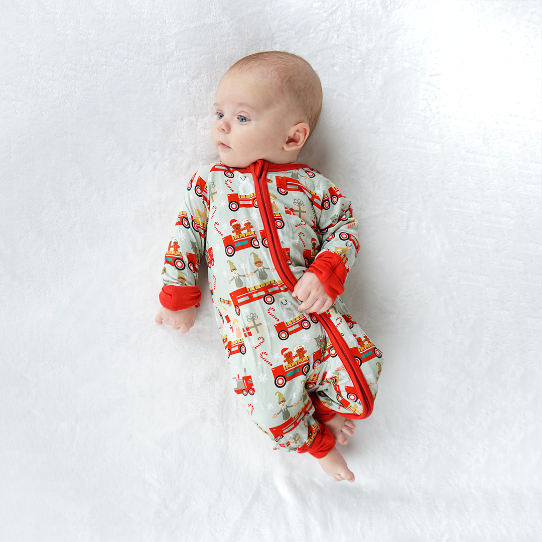 Christmas Train Bamboo Convertible Baby Pajama: 0-3M