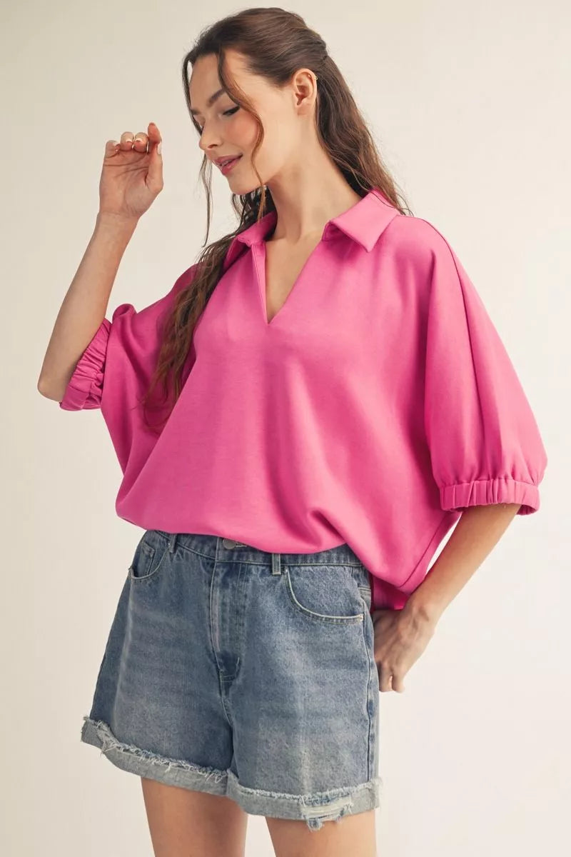 JF Hot Pink Collar Top