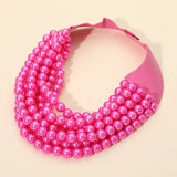 Multi Layered Pearl Beaded Collar Magnetic Necklace: Cream