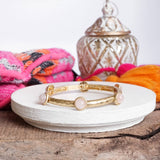Jeweled Golden Bangle with semi precious stone dots: Turquoise - Shiny Gold