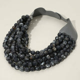 Marbled Faceted Ball Beaded Multi Layered Faux Leather Magnetic Necklace: Gray,Light