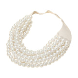 Multi Layered Pearl Beaded Collar Magnetic Necklace: Cream