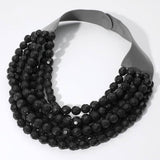 Chunky Acrylic Bead Layered Faux Leather Magnetic Necklace: TQ