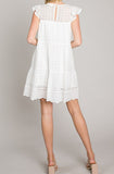 White Eyelet Flutter Sleeves Dress