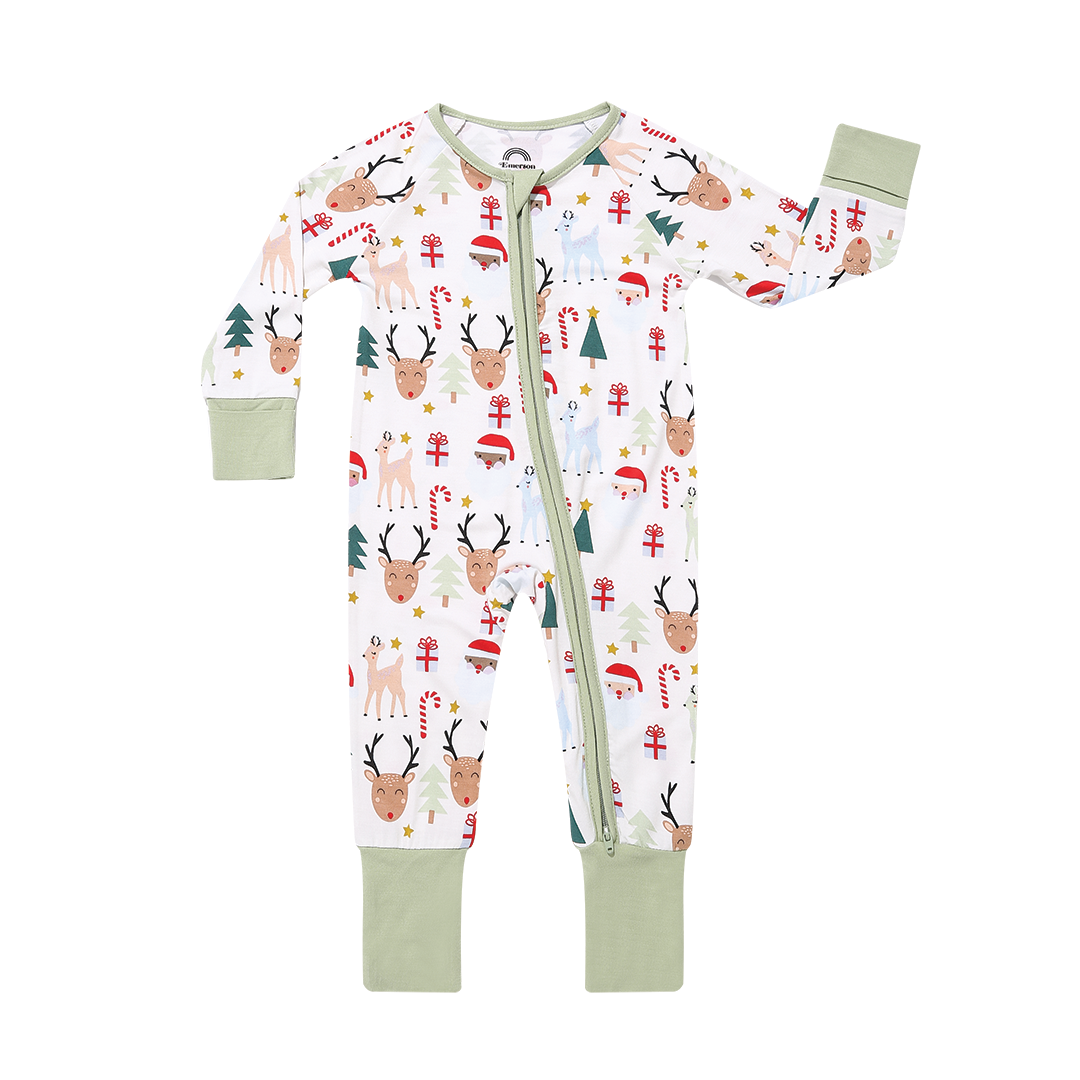 Santa and Friends Bamboo Baby Convertible Footie Pajama