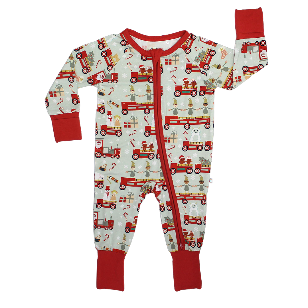 Christmas Train Bamboo Convertible Baby Pajama: 12-18M