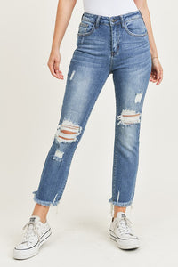 Risen Curvy HW Distressed Straight Leg Jeans