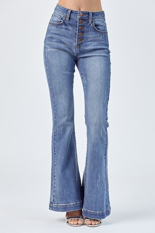 Risen Button Fly Flare Jeans