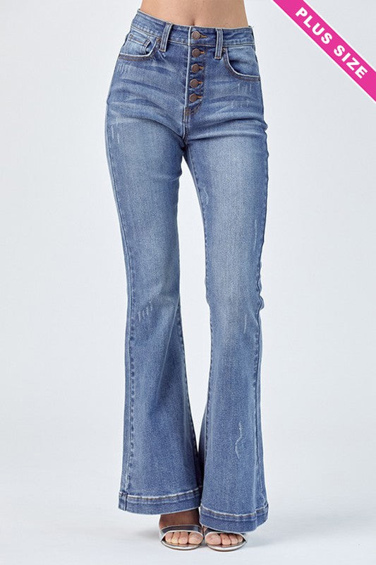 Curvy Risen Button Fly Jeans