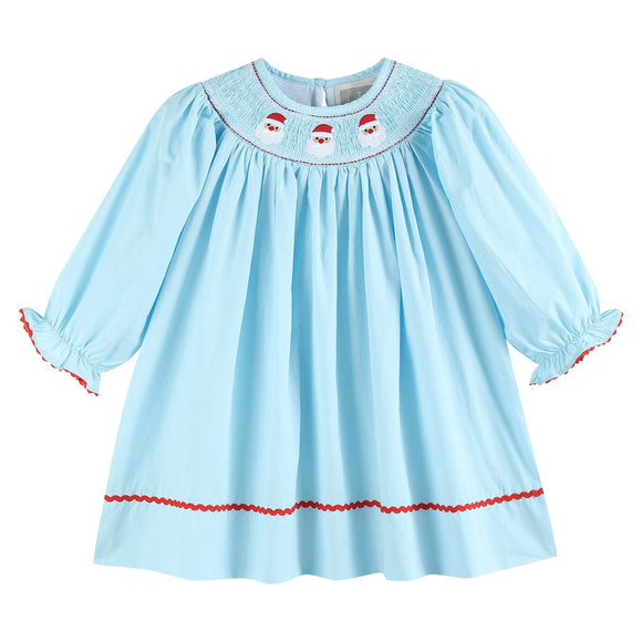 Blue Santa Smocked Bishop Dress