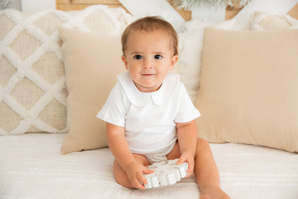Short Sleeve Peter Pan Collar Bodysuit - White: