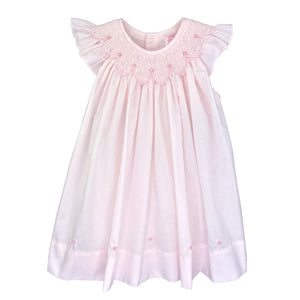 3-9M Pink Rosebud Smocked Bishop Dress