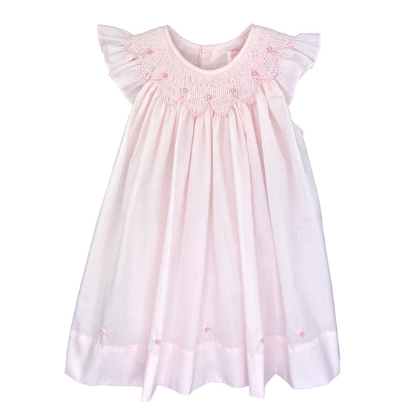 3-9M Pink Rosebud Smocked Bishop Dress