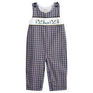 Plaid Mallard Smocked Overalls