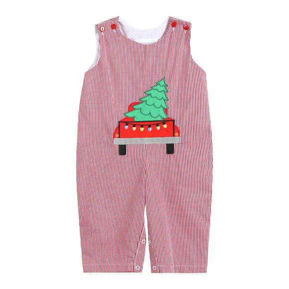 Red GINGHAM Christmas Tree Truck Overalls Baby/Kids