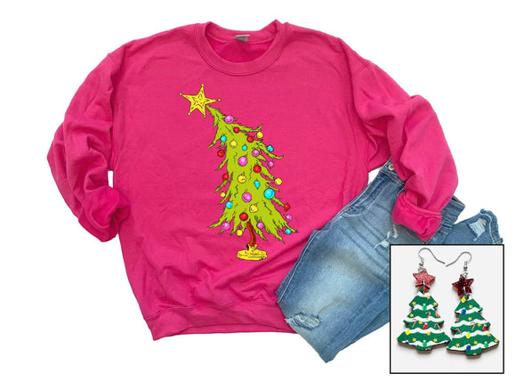 Whimsical Tree Christmas Tee: Large Sweatshirt
