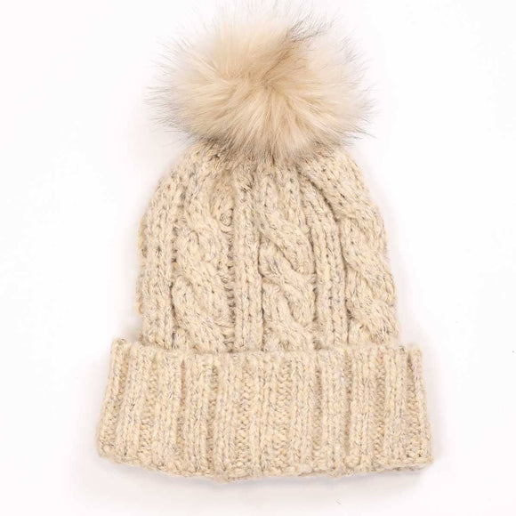 Addison Pom-Pom Beanie  Light Beige   One Size