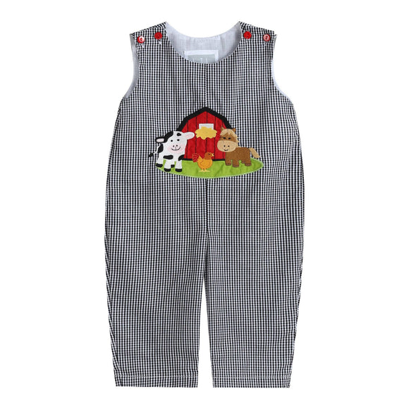 Baby Black Gingham Barn Scene Overalls