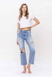 HIGH RISE DISTRESSED CROP DAD JEAN T5838: WHOA / 24