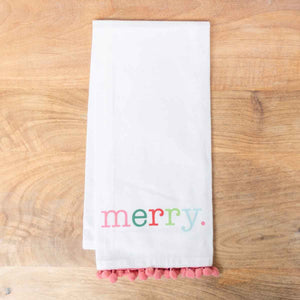 Merry Pom Pom Hand Towel   White/Pink   20x28